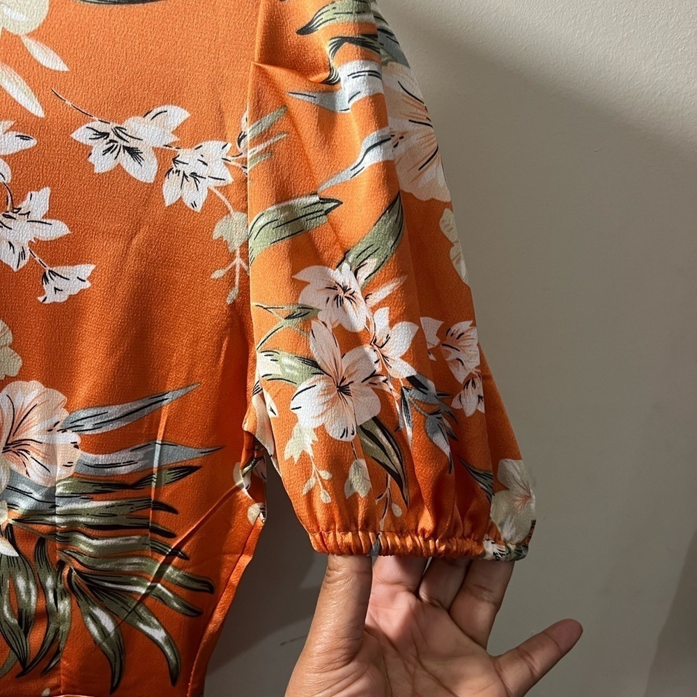 Pretty Little Thing Orange floral print dress size 2.  Polyester material! - Picture 12 of 16